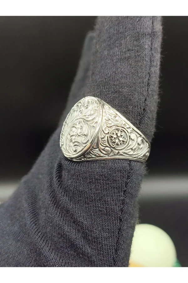 Erkek Gümüş Yüzük Kalem İşlemeli Klasik Model 925 Ayar