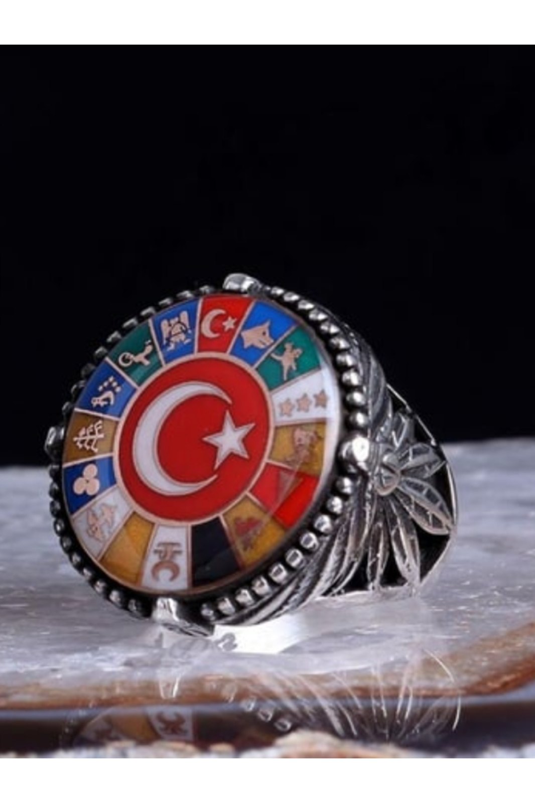 Erkek Gümüş Yüzük Ay Yıldız 16 Türk Devleti El İşçiliği Tarihi Motifli 925 Ayar - 31 · Image 6