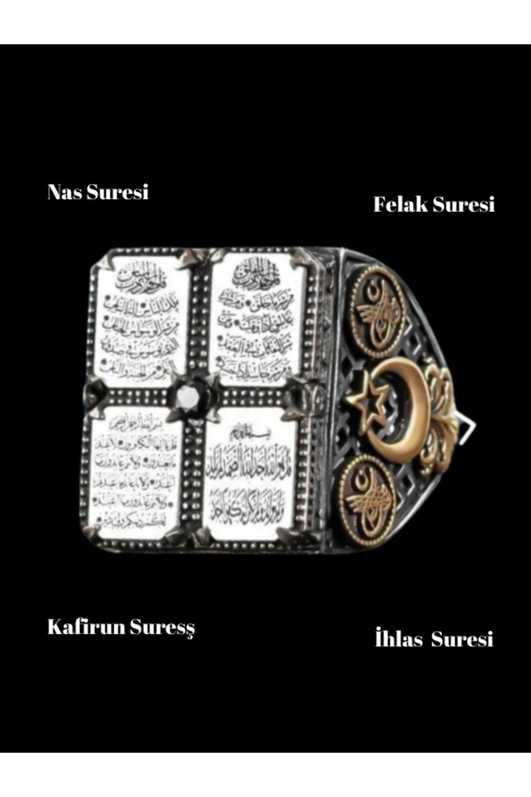 Kadın Gümüş Yüzük 4 Sure İşlemeli Tuğra Ay Yıldız Motifli 925 Ayar - 32 · Image 3