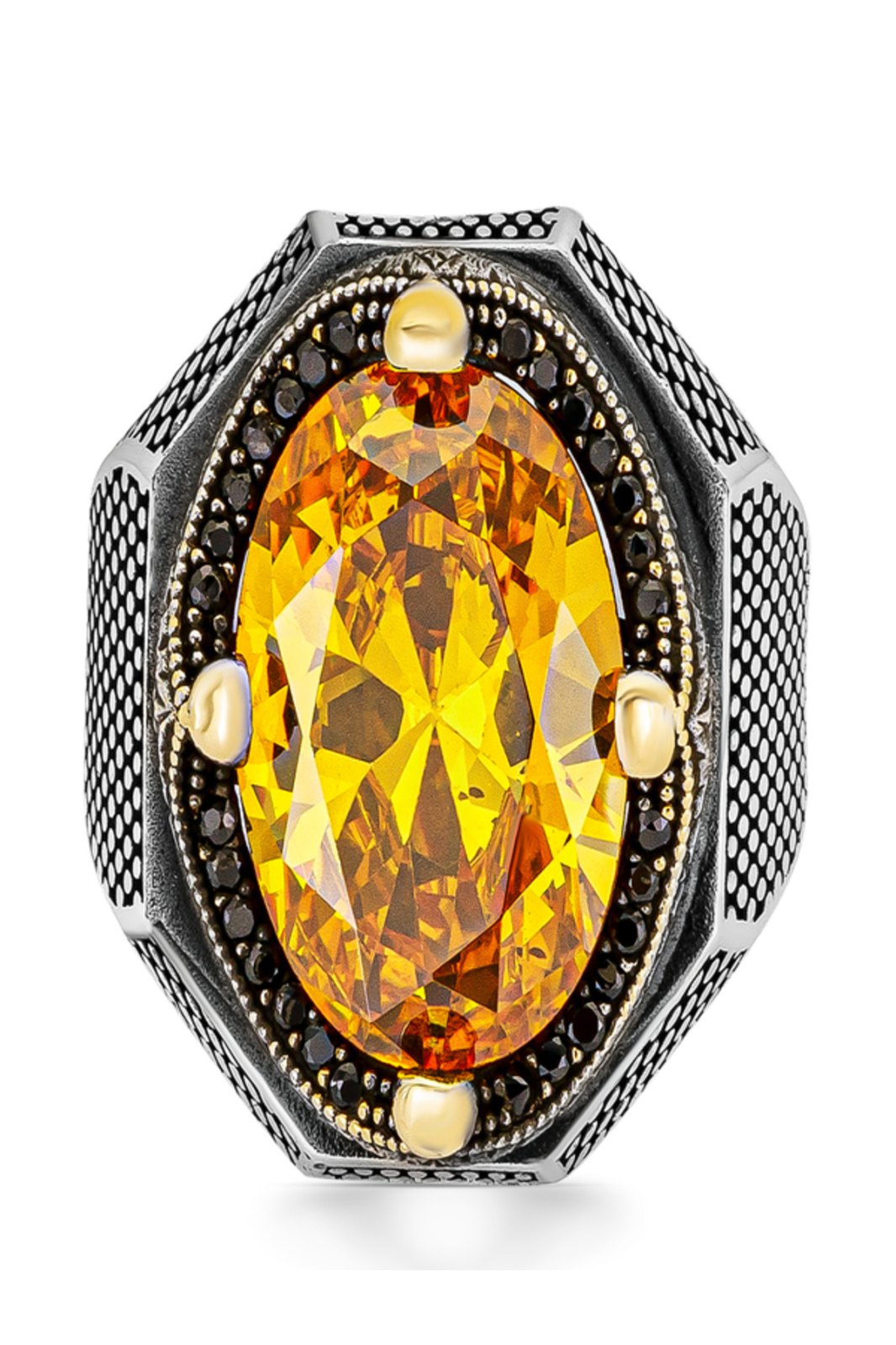 Erkek Siyah Taşlı Oval Sarı Zirkon Yüzük Gotik ve Vintage tasarım 925 ayar 21.33 gr - 31 · الصورة 3